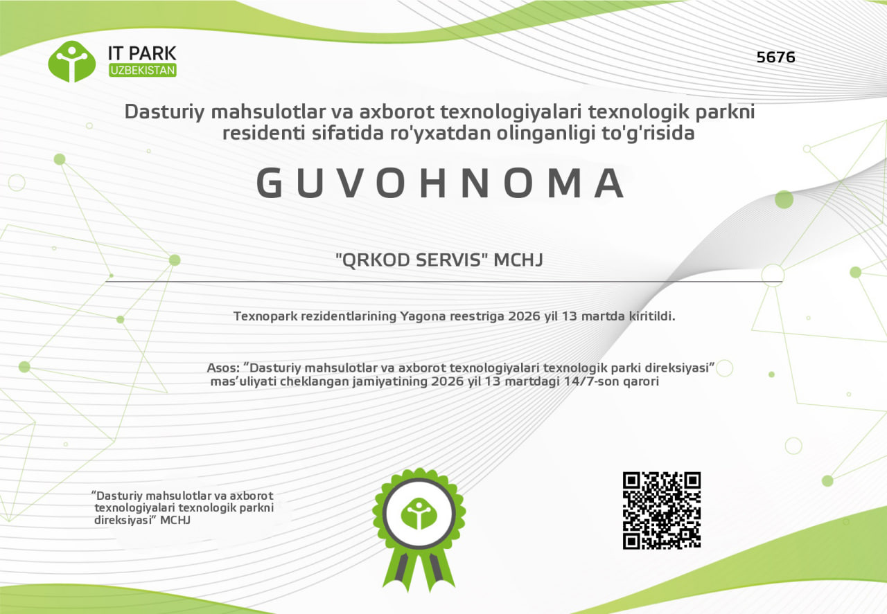 IT Park rezidentlik guvohnomasi